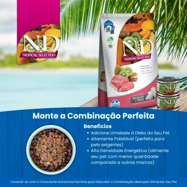 Racao N-D Tropical Selection Caes Puppy Medium e Maxi Suino monte a cobinacao perfeita
